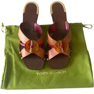 Tory Burch Knotted Mule Sandals Elba Camello Tory Red Heel 9